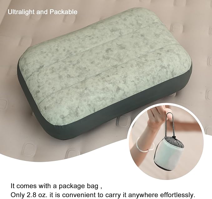 Inflatable Camping Pillow Ultralight Down Fill Inflatable Pillow for Neck Lumbar Support Compressible Compact Travel Pillow for Camping, Hiking, Backpacking, Office M