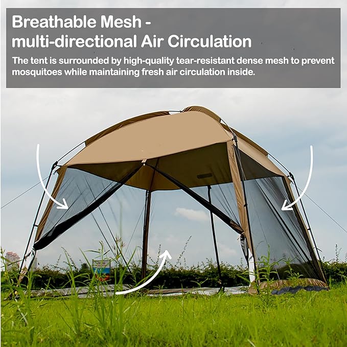 iCool Screen House 11 x 11 Ft Screened Mesh Net Wall Canopy Tent Screen Shelter Gazebos for Patios Outdoor Camping Activities - Beige