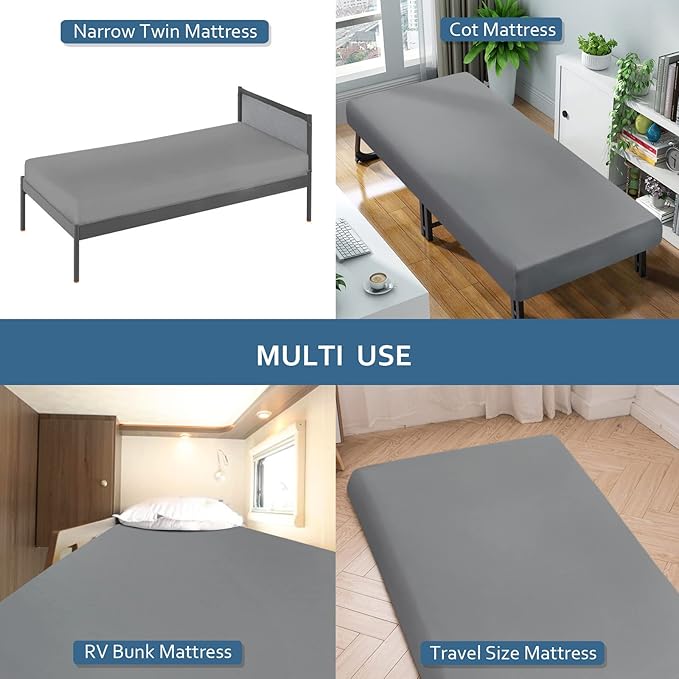 Cot Sheets 31" x 75"(Sheet Only), Cot Fitted Sheet Ultra Soft and Breathable Snug Fit for Narrow Twin Mattress/RVs Bunk/Guest Beds/Army Cots/Trifold Mattress/Travel Size Mattress Grey