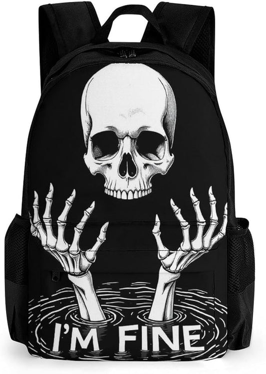 Supdreamc Lightweight Daypack Backpack for Sports Travel Running, Large Capacity Multipurpose Anti-Theft Bookbag, Funny Skull Head Fine Skeleton Laptop Backpack Daypack