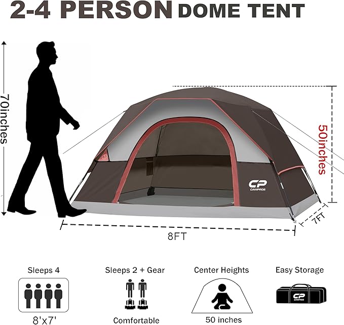 Tents for Camping 4 Person Tent Waterproof Windproof Double Layer Camping Tent, Easy Setup Dome Tent with Large Mesh Windows & Wider Door for Outdoor Camping & Hiking