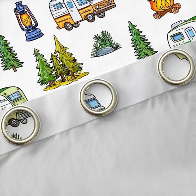 Feelyou Vintage Camper Curtains for Bedroom Living Room Rustic Camping Trailer Blackout Darkening Drapes Camping Campfire Window Treatments, 2 Panels 38 x 54 Inch Rustic Camping Trailer Room Decor