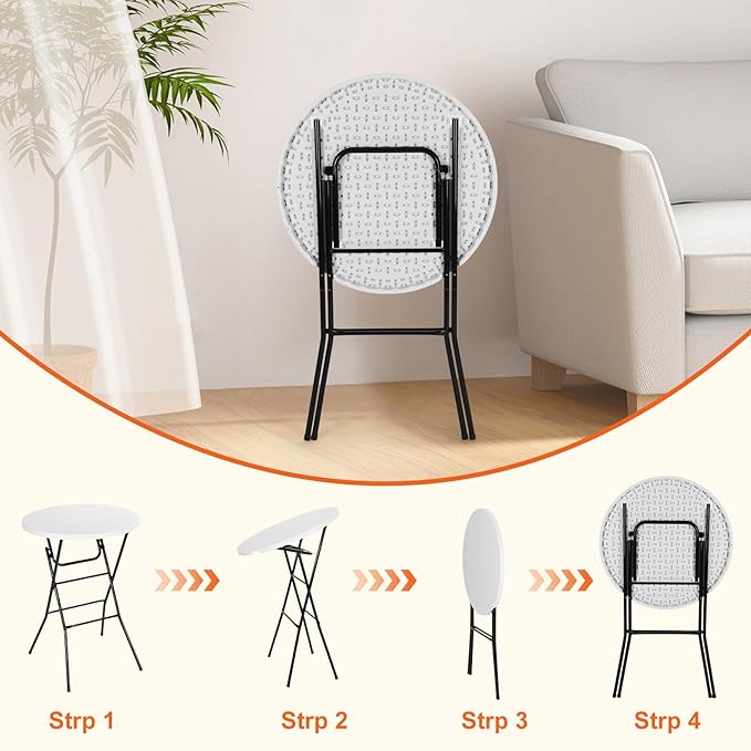 Nice C Plastic High Top Round Table, Portable Cocktail Bar Table with Detachable Legs, 31.5" Folding Tables, Waterproof Outdoor/Indoor Tables for Parties, Weddings, Camping, Backyard (White, 2 Pack)