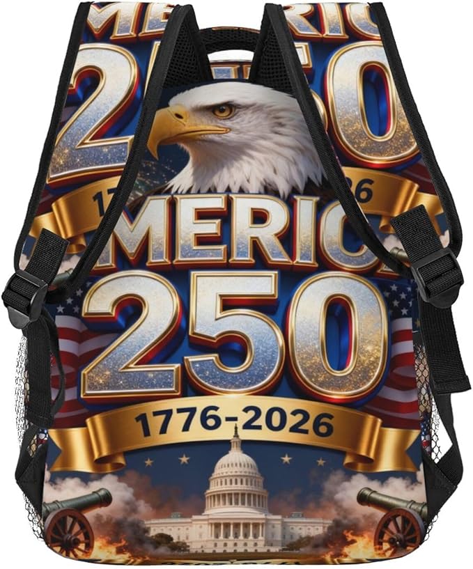 Polyester Daypack Backpack for Climbing Outdoors Running, Big Capacity Multipurpose Anti-Theft Bookbag, USA 250th Anniversary America Patriotic Art Travel Hiking Camping Rucksack