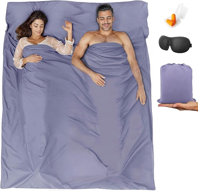 Sleeping Bag Liner,Travel Sheet & Adult Sleep Sack, Camping Sheets Travel Sleep Sack for Backpacking,Hotels & Hostels -Lightweight Single &Double Travel Sheet Camping Sheets