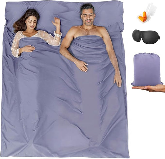 Sleeping Bag Liner,Travel Sheet & Adult Sleep Sack, Camping Sheets Travel Sleep Sack for Backpacking,Hotels & Hostels -Lightweight Single &Double Travel Sheet Camping Sheets