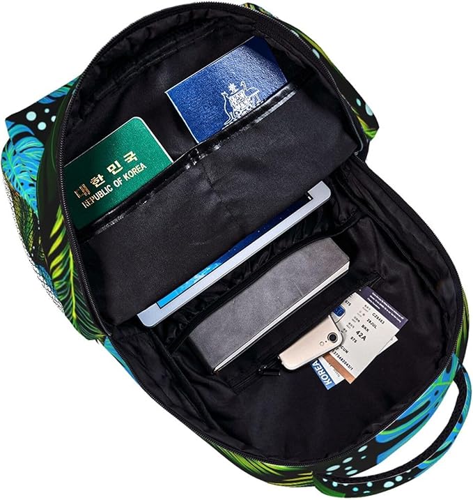 Lightweight Backpack for Gym Travel Bicycle, Big Capacity Multipurpose Anti-Theft Carry On Bag, Abstract Fantasy Tropical Foliage Pattern Travel Hiking Bag Day Pack