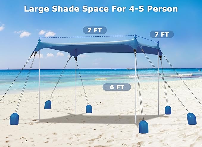 Gorich Beach Tent Sun Shelter with 8 Sandbags, UPF50+ Protection & Windproof Pop Up Beach Canopy Tent Sun Shade for Family, Travel & Camping, Easy Setup Canopy Umbrella
