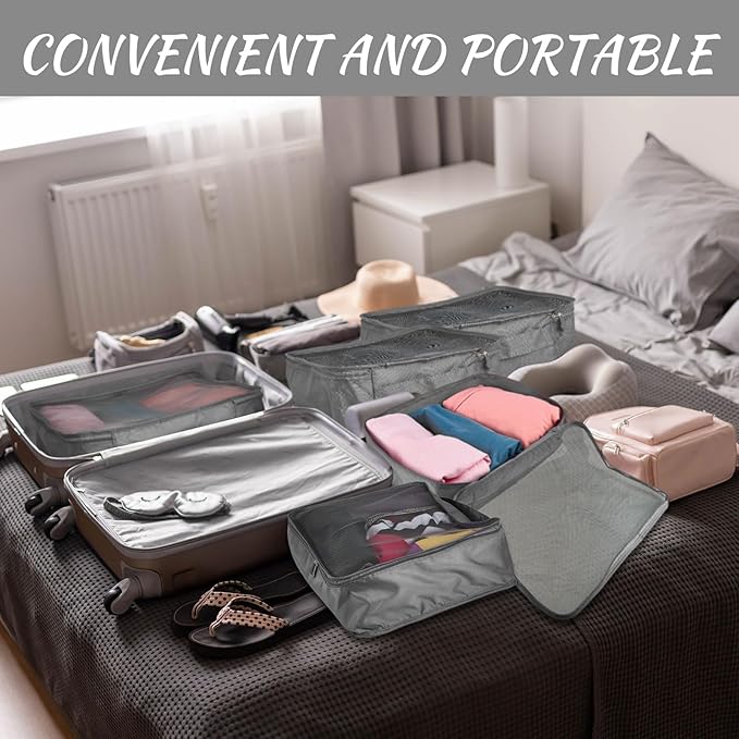 Silkfly 8 Pcs XL Packing Cube for Travel Luggage Organizer Suitcase High Capacity Large Packing Bag Bulk Reusable Mesh Travel Cube for Hiking Camping Accessory, 17.7 x 13 x 4.7 Inch (Gray)