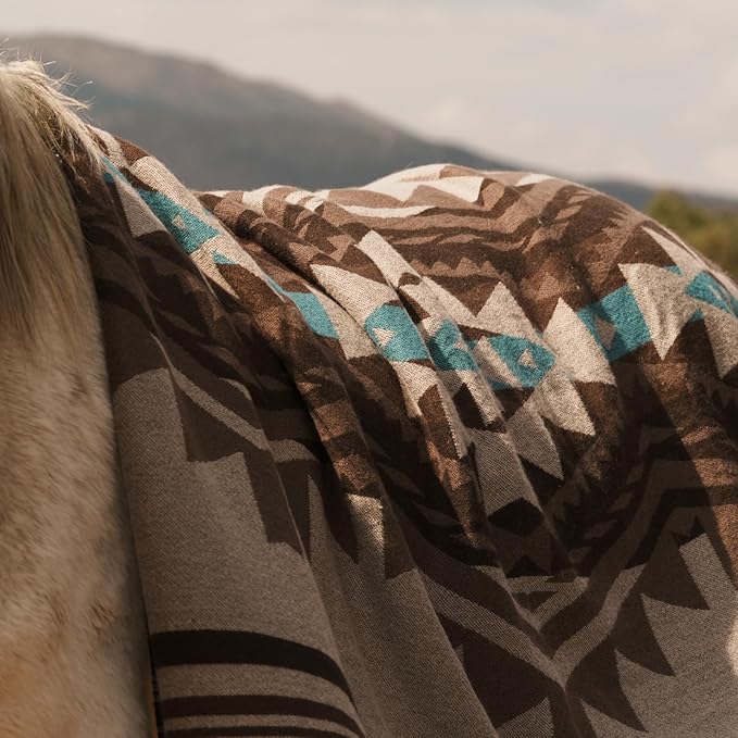 Aztec Throw Blanket with Soft Sherpa Lining, Traditional Southwestern Navajo Tribal Style Warm Throw for Camping, Outdoor, Cozy Boho Blanket for Couch, Sofa, Bed, 60"x80", Teddy Brown