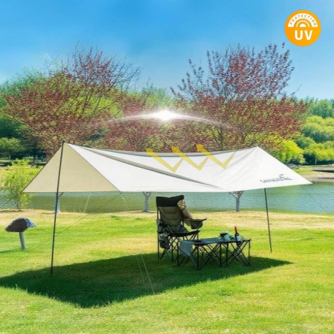 Camping Tarp 13x10ft Waterproof Rain Tarp Portable Multifunctional Outdoor Camping Tent Tarps Lightweight Backpacking Rainfly Shelter with Included Extra Long Lines & Stakes