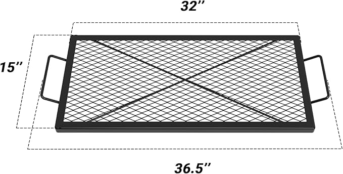Onlyfire Barbecue Rectangle X-Marks Fire Pit Cooking Grate, Heavy Duty Steel Campfire BBQ Grill Grid with Handle Grill Grate for Outdoor, 32-Inch