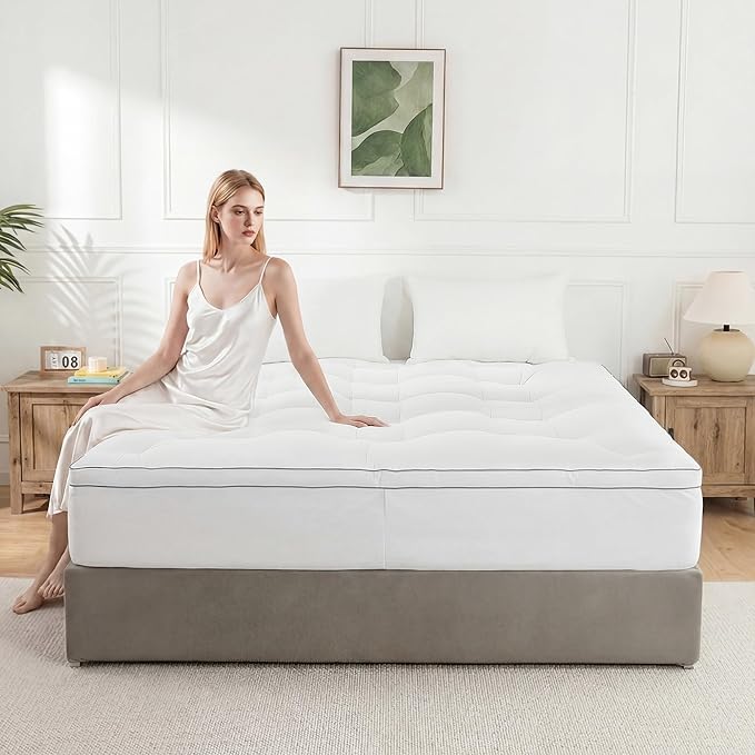 HOMBYS 2 in Thick Air Mattress Topper with Deep Pocket, Extra Cushioning for Warm Sleep & Protection, Fitted Mattress Pad for Camping, Guests, Pets, Queen Size