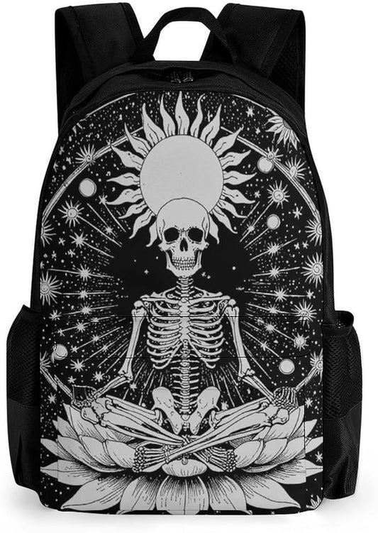 Daypack Backpack Polyester Anti-Theft Multipurpose Seven Star Meditation Skeleton Skull Black Bookbag Big Capacity Travel Hiking Camping Rucksack With Smooth Zippers