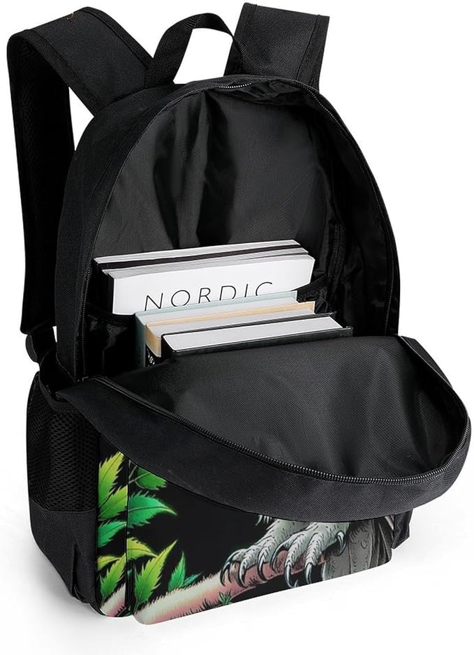 Men Women Lightweight Owl Green Weedleaf Art Casual Daypack Large Capacity Bookbag With Adjustable Shoulder Straps for Gym Business Bicycle