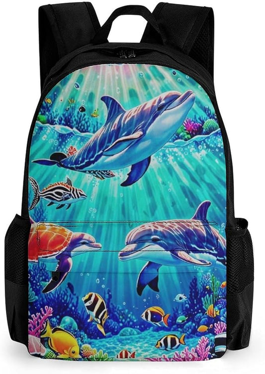 Supdreamc Men Women Lightweight Dolphins Sea Water Life Underwater Beautiful Sea World Daypack Bookbag Big Capacity Carry On Bag With Side Pockets for Camping Travel Bicycle