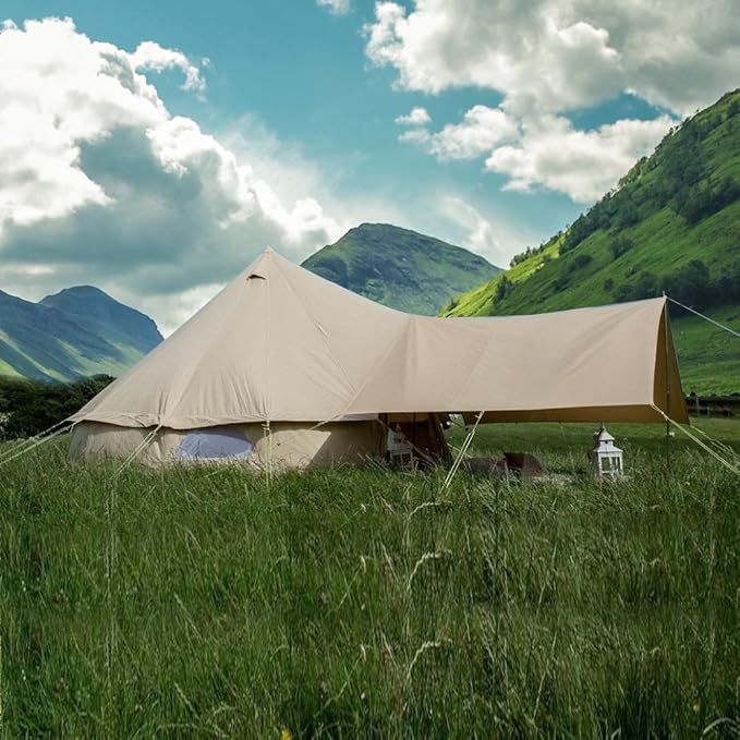 Playdo Canvas Bell Tent Awning Family Tent Sun Shelter Awning Canopy with Poles for Outdoor Camping Hiking Hunting