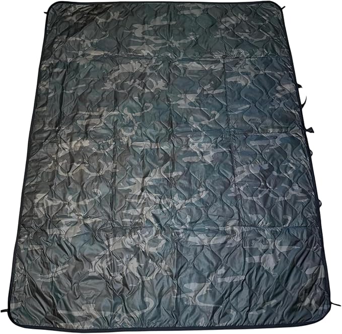Outdoor Packable Camo Blanket - 1000D Polyester Interior & RIPSTOP Fabric Exterior Blanket with Adjustable & Removable Carrying Strap - Front, Back Storage Pocket - Ideal for Camping & Outdoor Use