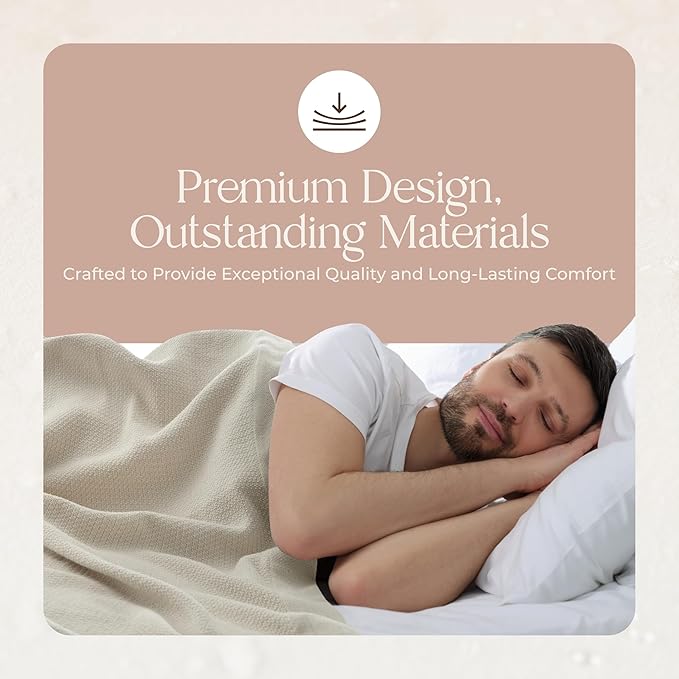 100% Organic Cotton Blanket - GOTS & Fairtrade Certified Organic Cotton Throw Blanket for Bed with Soft Warm & Breathable Single Knit Weave - Great as Bedspread or Coverlet (Natural, Twin)