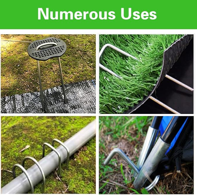 Bakulyor 200Pcs Landscape Staples + 200Pcs Gasket, 6 Inch Garden Stakes Staples 11 Gauge U Shaped Galvanized Lawn Landscape Pins, Heavy Duty Yard Ground Pin for Weed Barrier Sod Fabric Decorations