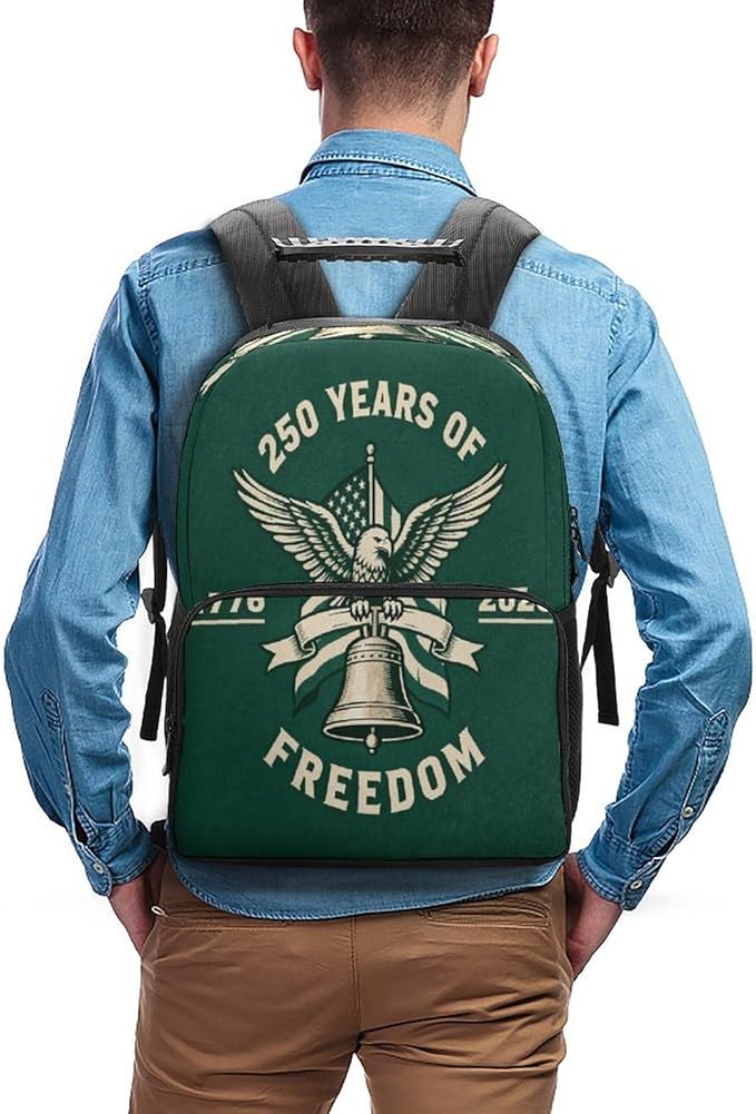 Men Women Lightweight 250 Years 1776-2026 250th Birthday Eagle Liberty Art Casual Daypack Big Capacity Bookbag With Padded Straps for Gym Travel Walking Cycling