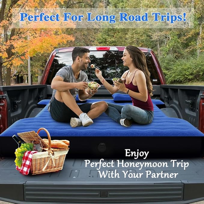 Camping Pickup Truck Bed Air Mattress Thicken Sleeping Pad for 5.5-5.8Ft Full-Size Short Truck Beds Outdoor Camping Car Travel(Navy Blue)