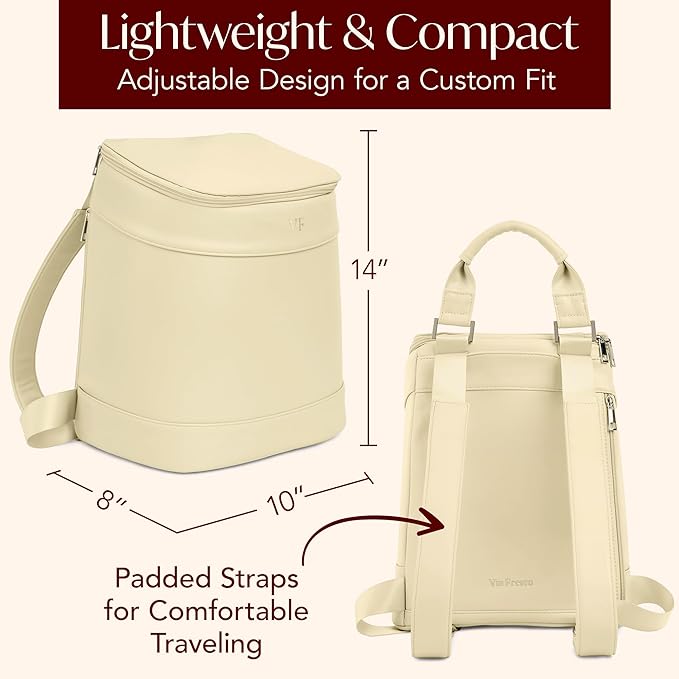 Insulated Cooler Backpack with 2 Stainless Steel Wine Tumblers – Leakproof & Spillproof Stylish Vegan Leather Picnic Cooler Bag – Lightweight & Portable – Holds 24 Cans or 6 Wine Bottles