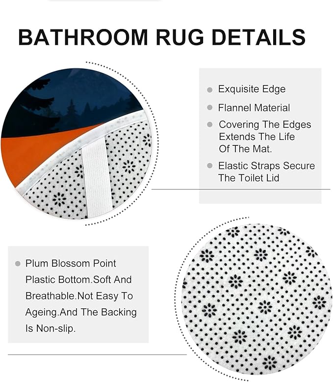 Tent Shower Curtain Sets, Outdoor Adventure Campfire Moon Summer Orange Washable with Hooks Bathroom Cloth Shower Curtain and Rug Set for Bathtub Toile Guest Room Decor 72x72 Inch