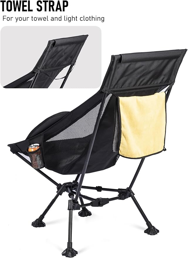 WildCall Lightweight Folding High Back Camping Chair with Head Support, Compact Beach Chair with Anti-Sinking Large Feet and Three Tilt Angles Adjustment