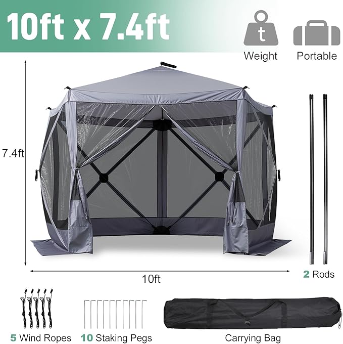 Outvita 10x10ft Instant Pop-Up Screen Tent - Outdoor Gazebo Canopy with Mosquito Netting & Carrying Bag - Versatile Pavilion Tent for Patios and Events