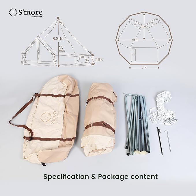 S'More Canvas Family Camping Tent - 4-5 Person, 4 Season Glamping Tent with Stove Jack and Windproof, Weather Resistant Bell