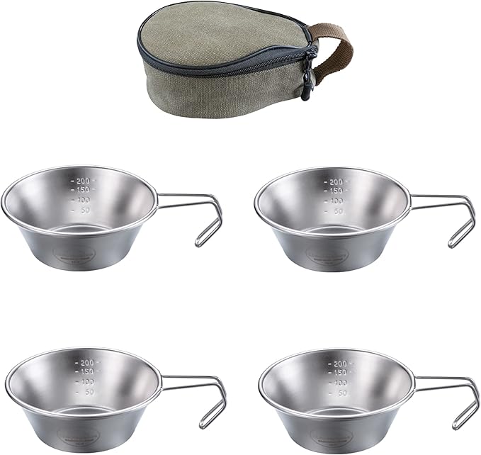 CAMPINGMOON 4pcs Set Stainless Steel Camping Sierra Cup 310ml with Storage Case S220-4P+B