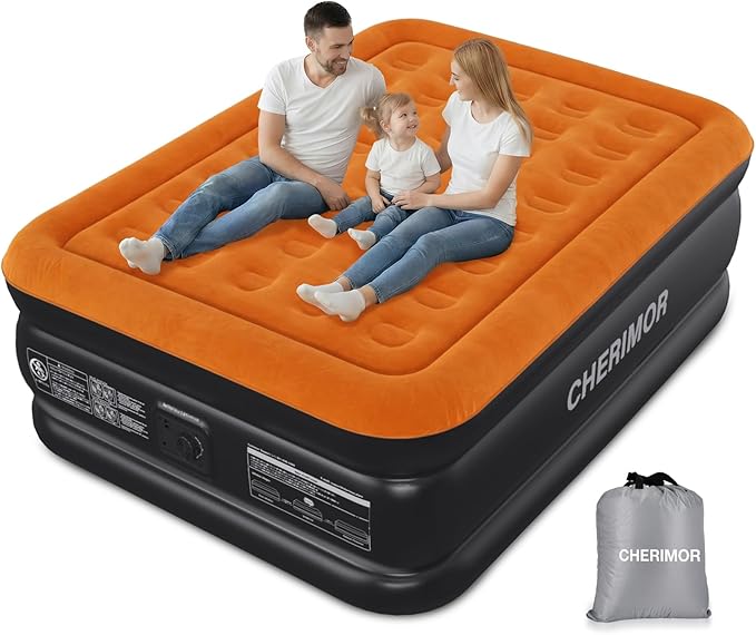 Queen Air Mattress with Built-in Pump, 800 lbs Max Support, Stable Edges Design, 48-Hour Leak-Tested Durable PVC, 3-Min Fast Inflation, Portable Inflatable Bed for Home Guests & Travel