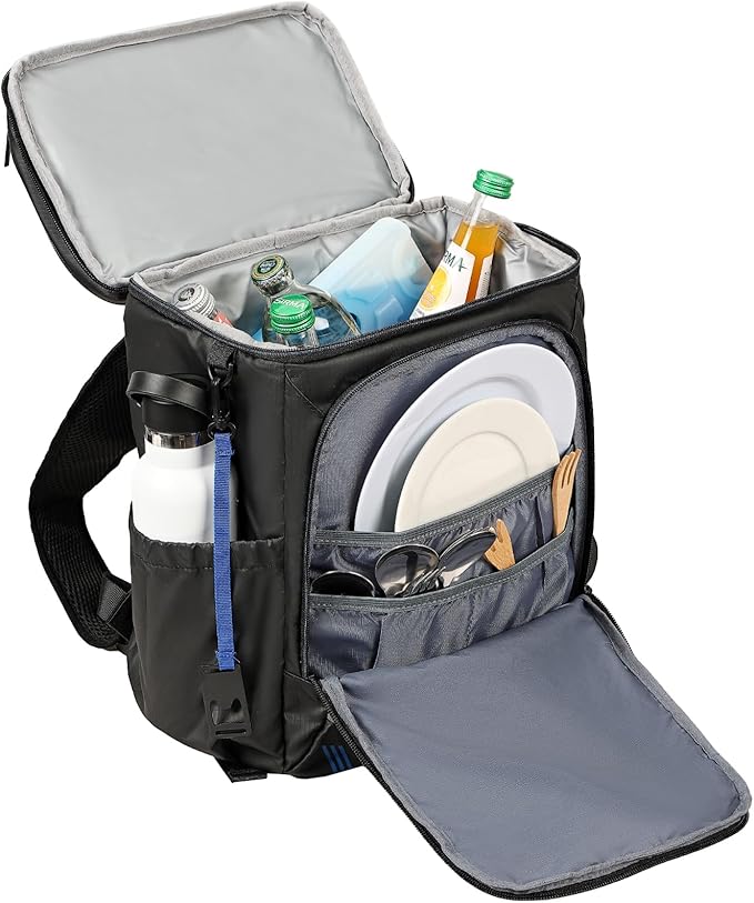 ZEEMO Backpack Cooler for Men, Insulated Leak Proof Lunch Bag, Large Capacity Lightweight Rucksack for Picnic, Beach, Backyard, Black