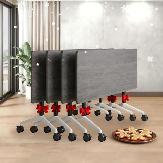 2Packs 61 Inch Folding Conference Table 5.09 Ft Space-Saving Training Classroom Table,Heavy-Duty Meeting Desk for Office Events,Easy Storage Design, Rectangular Table with Durable Legs Gray