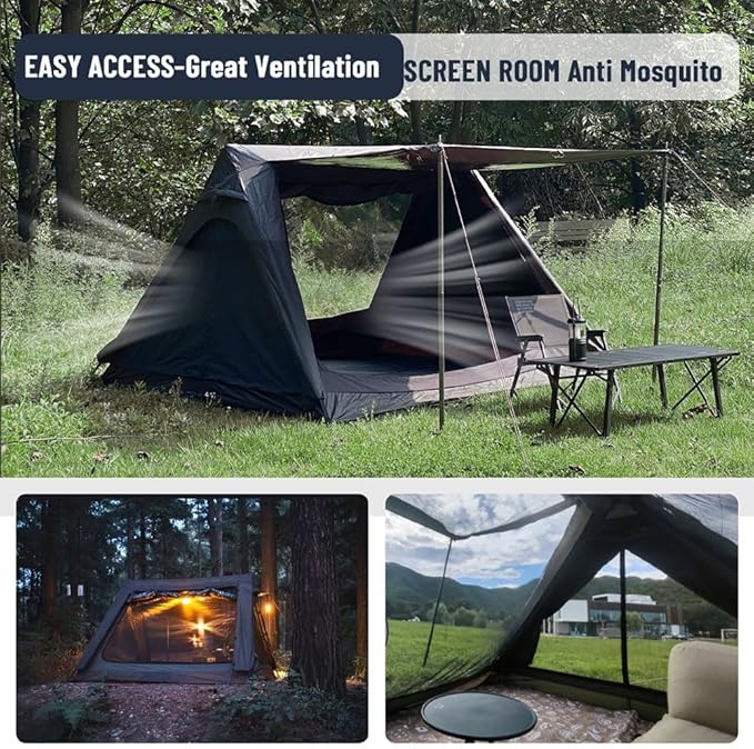 4 Person Canvas Tent with Full Rainfly&Footprint, Easy Set Up Breathable 4 Season FamilyTent for Winter Outdoor Glamping Car Camping