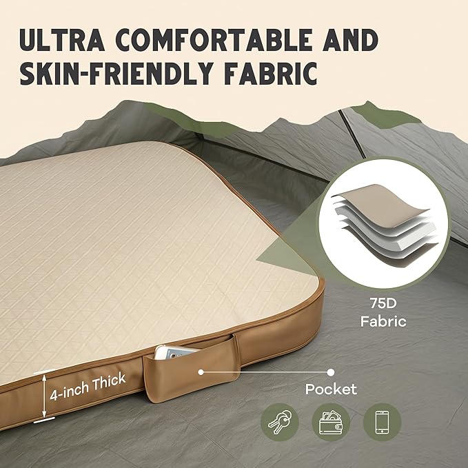 WanderMate - Self-Inflating Camping Sleeping Pad - Twin-Sized Inflatable Camping Mattress for Car, Backpacking, and Tent - Durable 4-Inch Memory Foam and Air Support - Cordless 2,500mAh Pump