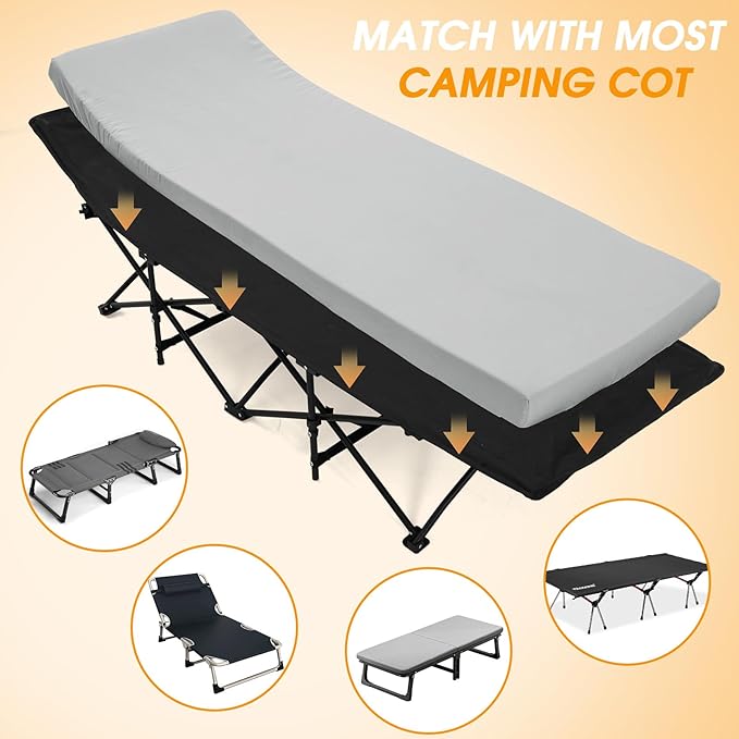 CYMULA Camping Cot Mattress 3in Memory Foam Sleeping Pad,Soft Warm Non-Slip Camping Mattress Topper with Retaining for Adults,Portable Roll up Pad for Travel