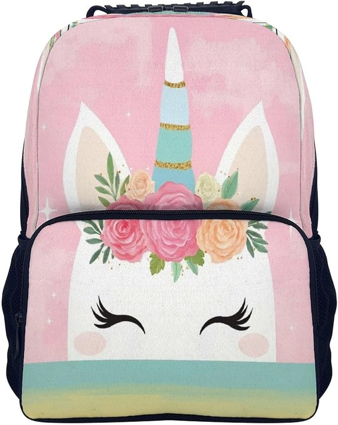 Lightweight Daypack Backpack for Trekking Work Running, Big Capacity Multipurpose Anti-Theft Bookbag, Pink Unicorns Face Business Computer Bag