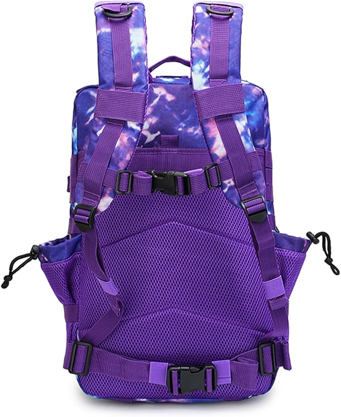 Military Tactical Backpack 45L Bug Out Bag Assault Pack Molle Daypack Hiking Gym Rucksack with Bottle Holder(Purple tie dye)