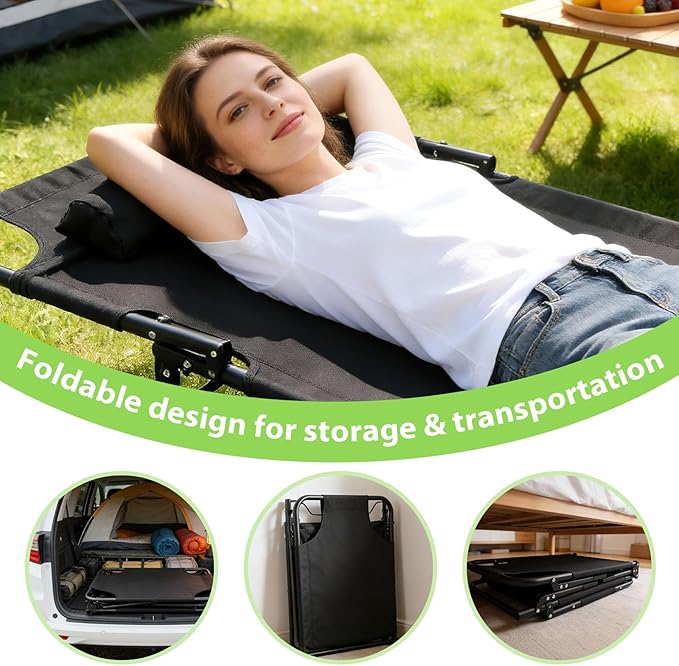 Folding Camping Cot, Heavy Duty Collapsible Foldable Camping Bed for Adults, Indoor Outdoor Portable Sleeping Cot for Hiking, Camping, Fishing，Hunting