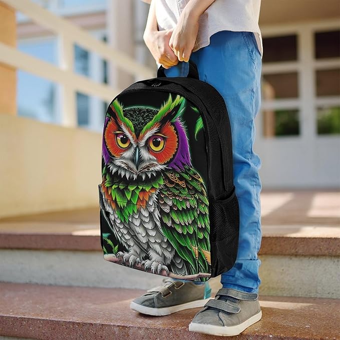 Supdreamc Rucksacks Polyester Anti-Theft Multipurpose Owl Green Weedleaf Art Carry On Bag Large Capacity Gym Outdoor Hiking Backpack With Smooth Zippers