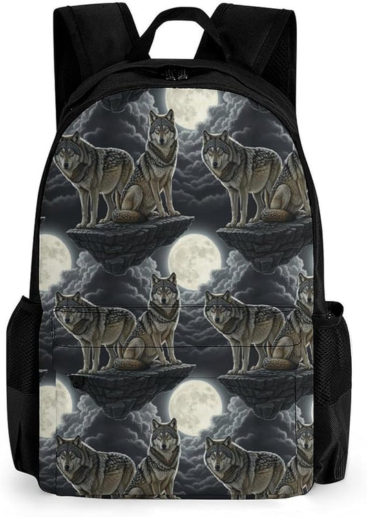 Sturdy Multipurpose Dual Shoulder Bag for Gym and Outdoor Activities, Full Moon Wolf, Travel Hiking Daypack