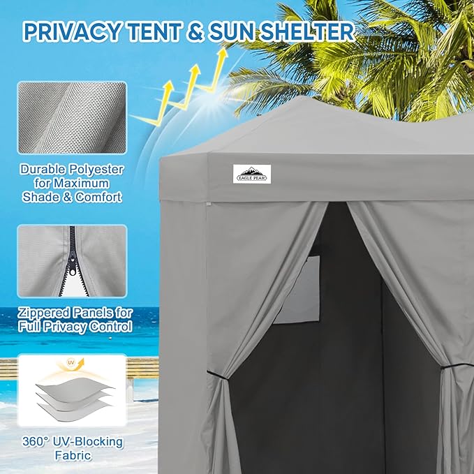 EAGLE PEAK Outdoor Changing Room 8x4, 2 Room Pop Up Portable Changing Room, Sun Shelter, Pop Up Changing Tent for Beach or Pool, Portable Dressing Room for Photoshoots (Gray)