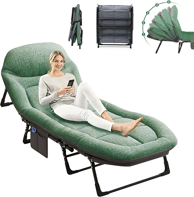 SunSettler Camping Cot with Mattress, Portable Cot Bed for Adults, Foldable Padded Sleeping Cots for Camping Travel Tent Day Bed Outdoor & Home Guest (S)