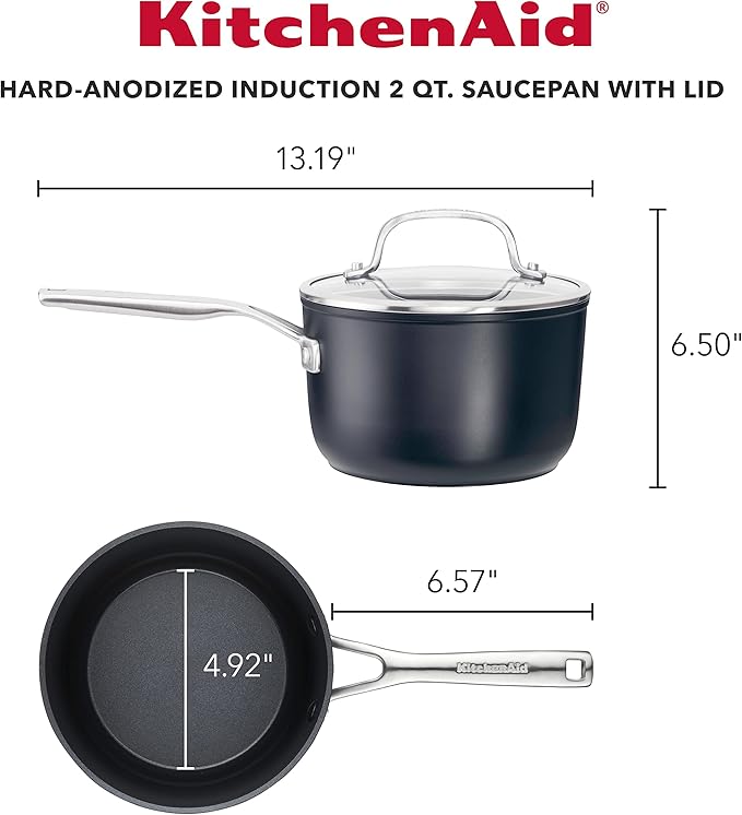 KitchenAid 80192 Hard Anodized Induction Nonstick Saucepan with Lid, 2 Quart -Matte Black