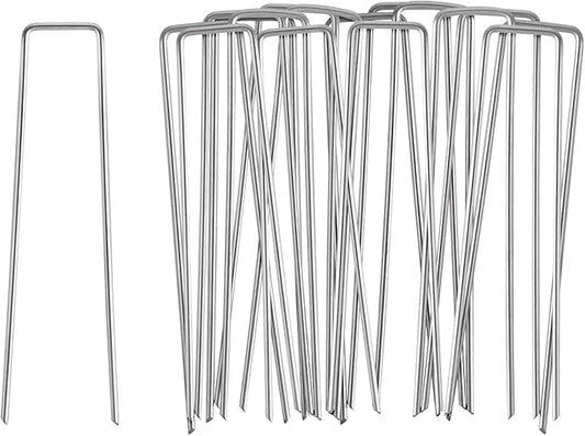 6 Inch Tent Stakes, 25 Pack Galvanized U-Shaped Stakes for Outdoor Use, 11 Gauge Landscape Fabric Staples, Ground Stakes for Secure Tents, Canopies, and Weed Barrier Fabric