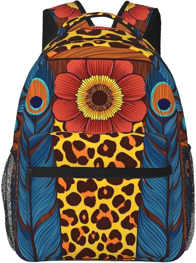 Daypack Backpack Anti-Theft Multipurpose Big Capacity Bookbag, 90S Sunflower Leopard Business Computer Bag With Side Pockets