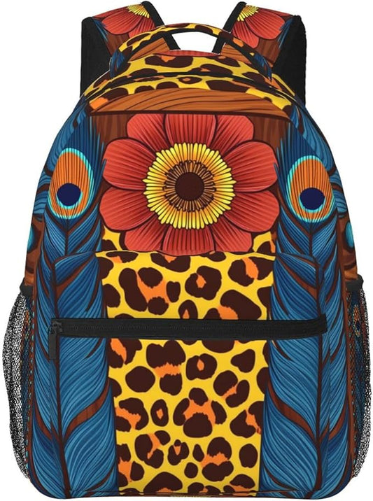 Daypack Backpack Anti-Theft Multipurpose Big Capacity Bookbag, 90S Sunflower Leopard Business Computer Bag With Side Pockets