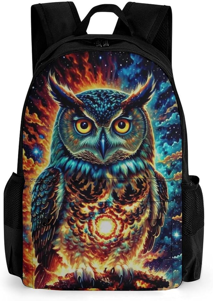 Rucksack Anti-Theft Multipurpose Big Capacity Carry On Bag, Galaxy Nighthawk Owl Traveling Camping Backpack With Side Pockets